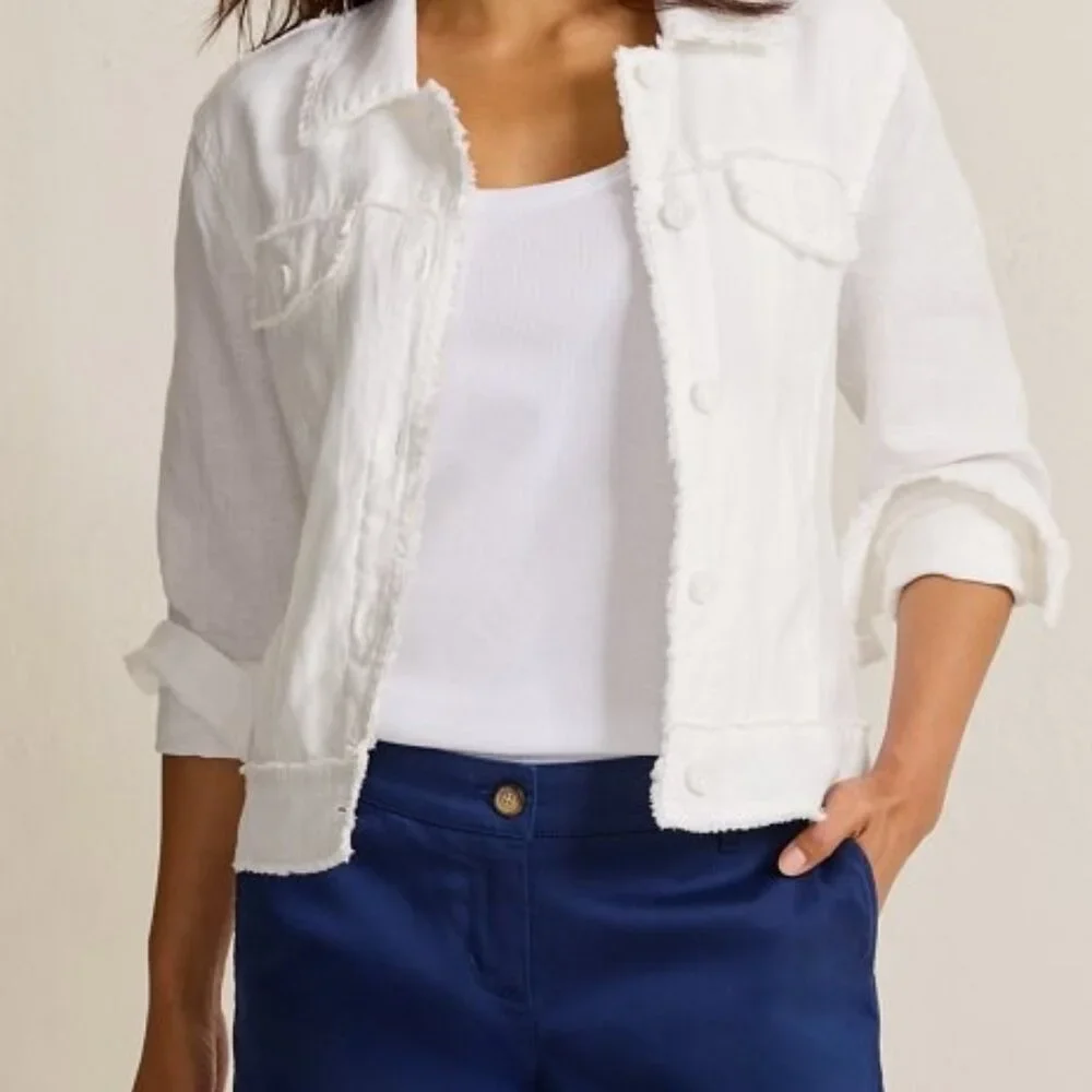 TOMMY BAHAMA WOMEN'S TWO PALMS RAW EDGE 100% LINEN JACKET SMALL WHITE - Picture 5 of 14